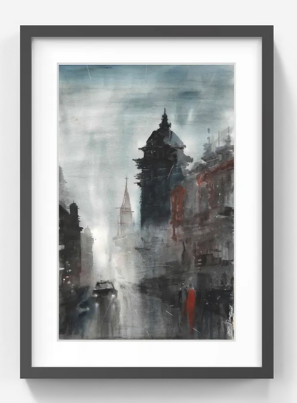 Cityscape in Mist – Contemporary Urban Cityscape Painting (AB)