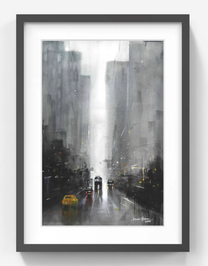 Cityscape of Light and Rain – Contemporary Urban Cityscape Painting (AB)