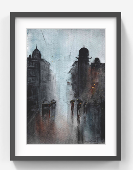 Cityscape in Monsoon Haze – Contemporary Urban Cityscape Painting (AB)