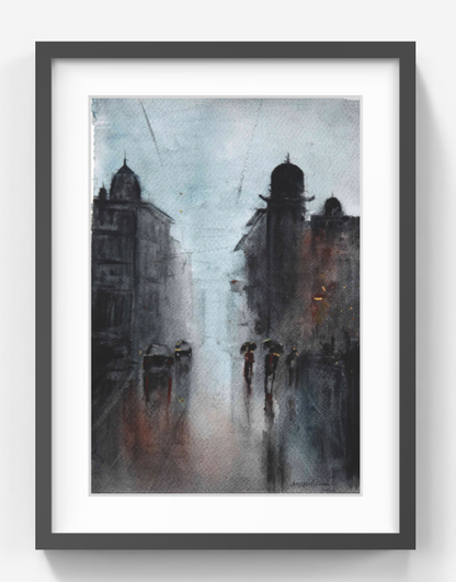 Cityscape in Monsoon Haze – Contemporary Urban Cityscape Painting (AB)