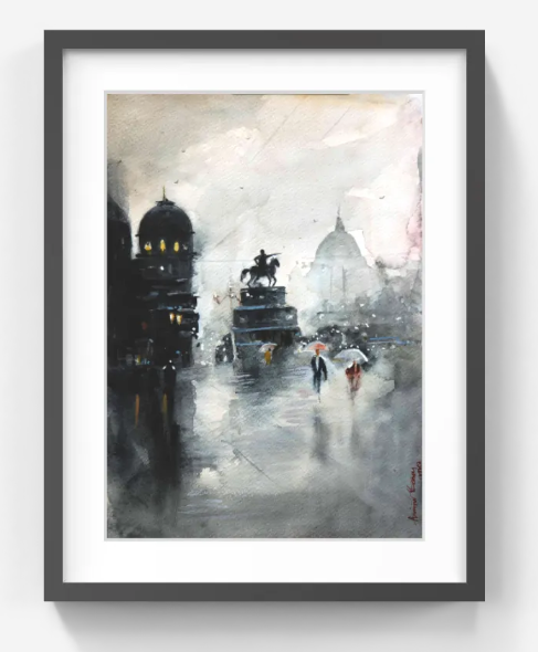 Cityscape in Rainlight – Contemporary Urban Cityscape Painting (AB)