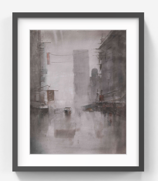Cityscape in Soft Haze – Contemporary Urban Cityscape Painting (AB)