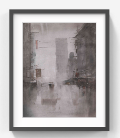 Cityscape in Soft Haze – Contemporary Urban Cityscape Painting (AB)