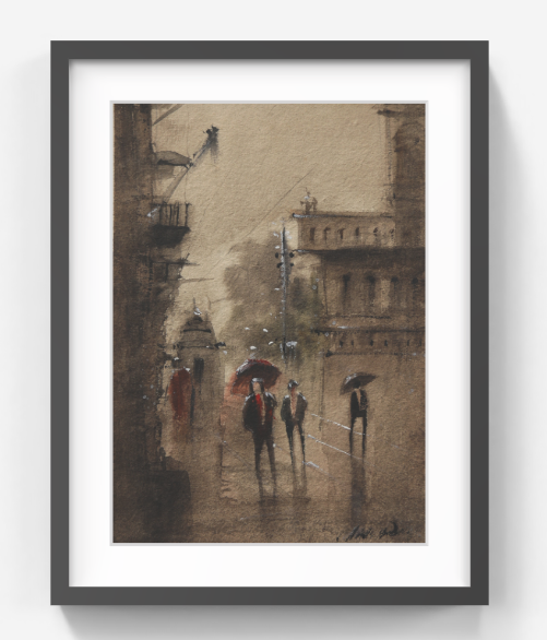 Rainy Walk Kolkata Streetscapes – Contemporary Urban Painting (AB)