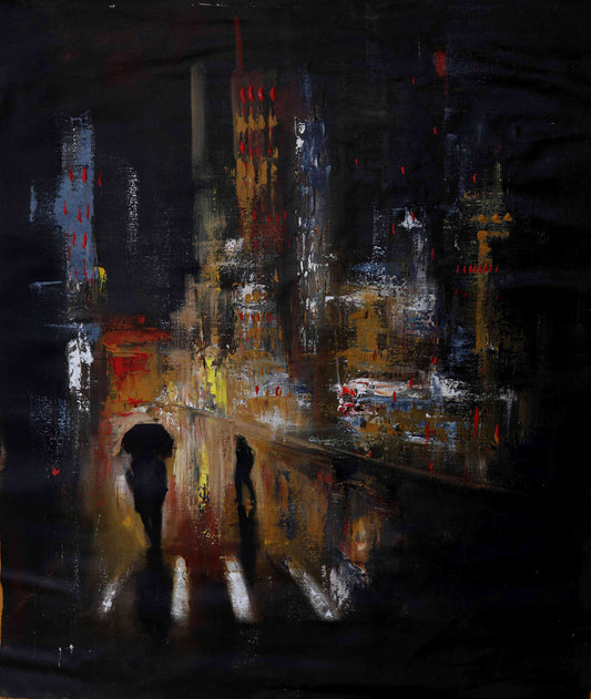 Cityscape of Solitude – Contemporary Urban Night Painting (AB)