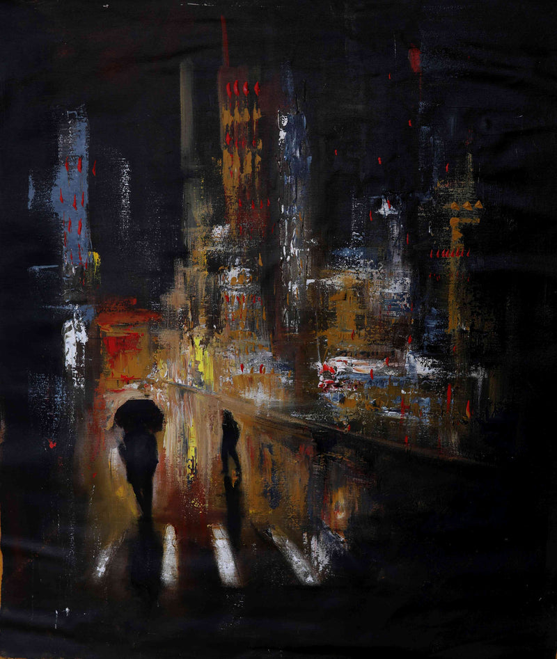 Cityscape of Solitude – Contemporary Urban Night Painting (AB)