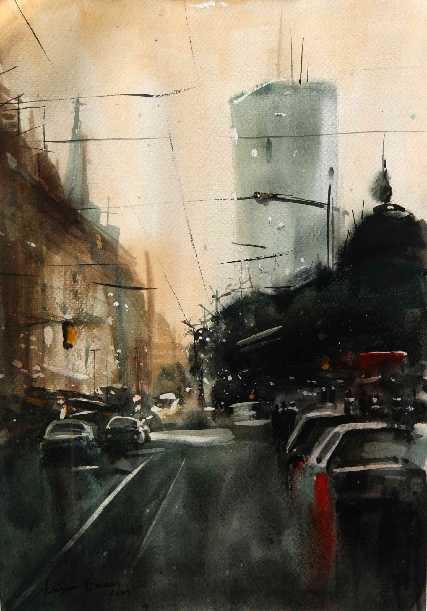 Cityscape at Dusk Glow – Contemporary Urban Cityscape Painting (AB)