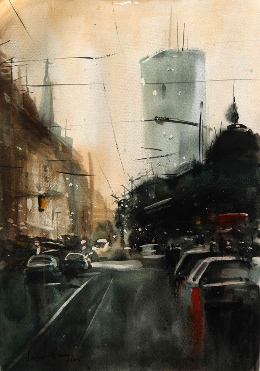 Cityscape at Dusk Glow – Contemporary Urban Cityscape Painting (AB)