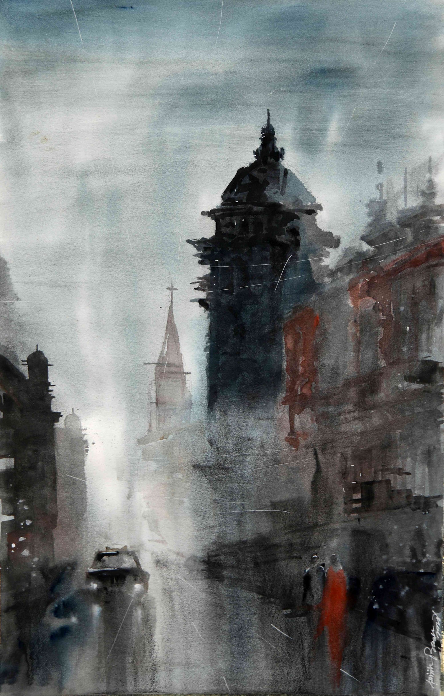 Cityscape in Mist – Contemporary Urban Cityscape Painting (AB)