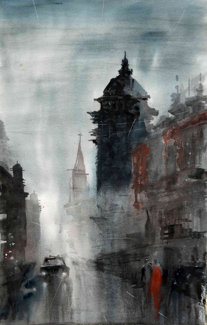 Cityscape in Mist – Contemporary Urban Cityscape Painting (AB)