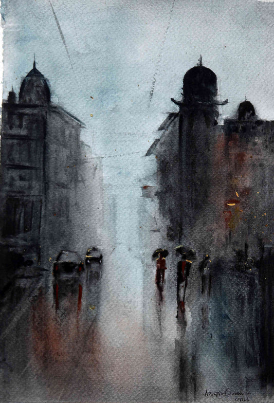 Cityscape in Monsoon Haze – Contemporary Urban Cityscape Painting (AB)