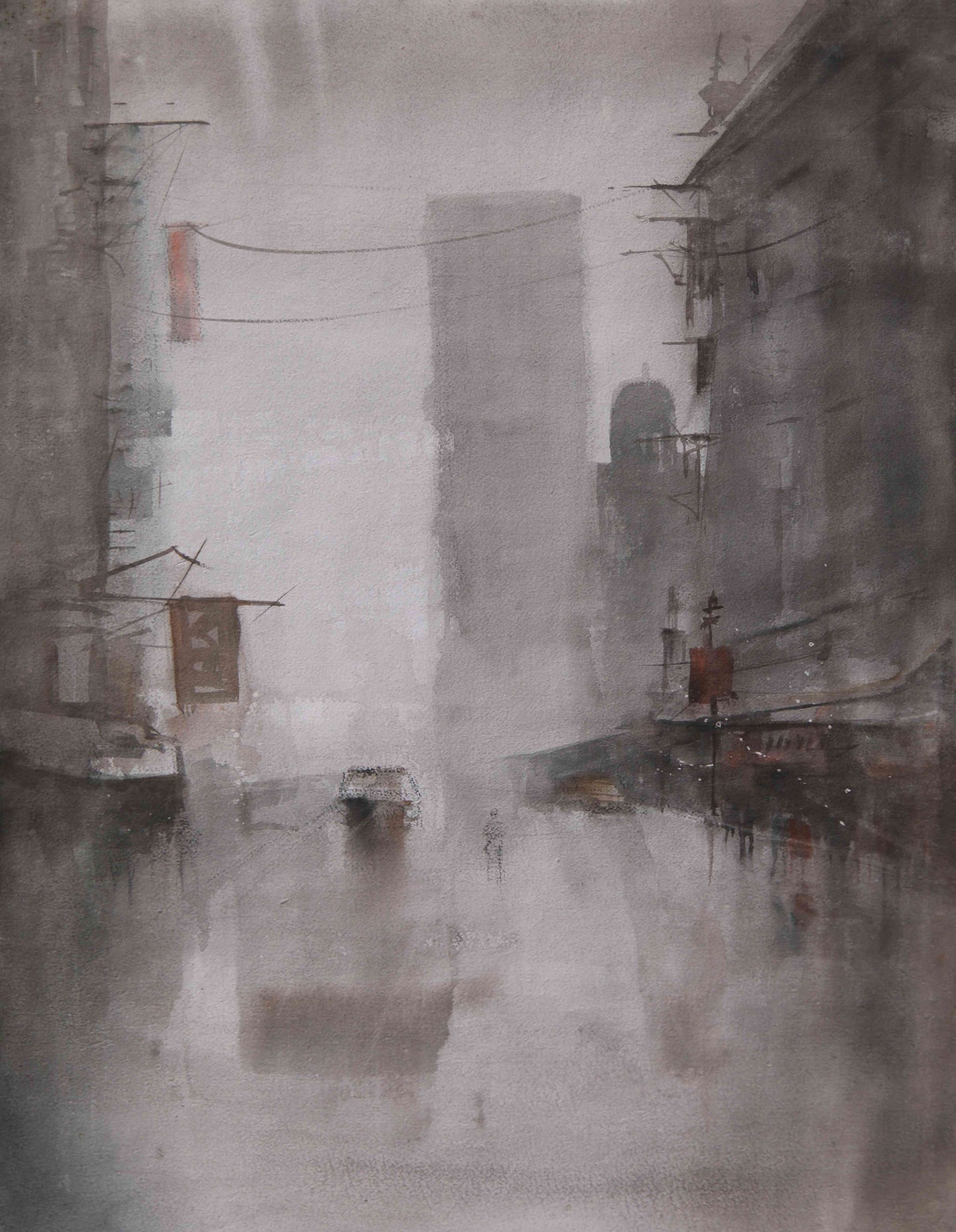 Cityscape in Soft Haze – Contemporary Urban Cityscape Painting (AB)