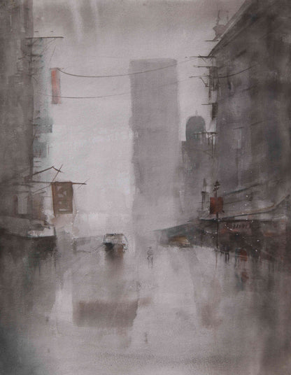 Cityscape in Soft Haze – Contemporary Urban Cityscape Painting (AB)