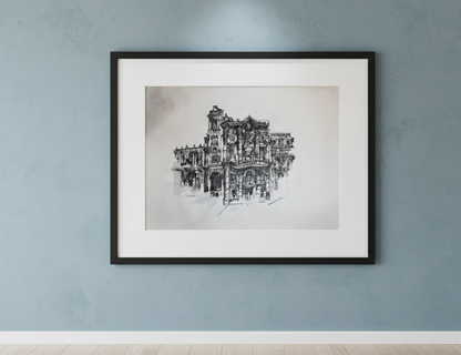 Original Pen and Ink Architectural Drawing – Fine Art Wall Decor – Black and White Artwork (SB)