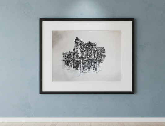 Original Pen and Ink Architectural Drawing – Fine Art Wall Decor – Black and White Artwork (SB)