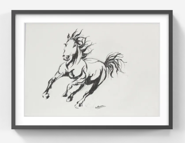Original Pen & Ink Horse Drawing – Dynamic Running Horse Art – Black Ink Expressive Sketch (SB)