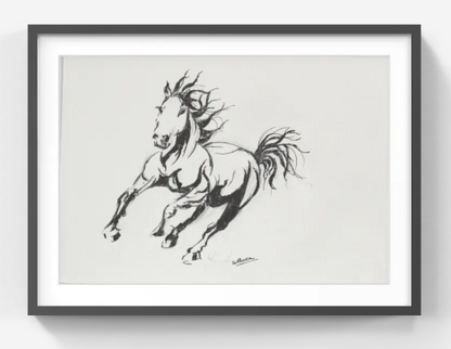 Original Pen & Ink Horse Drawing – Dynamic Running Horse Art – Black Ink Expressive Sketch (SB)