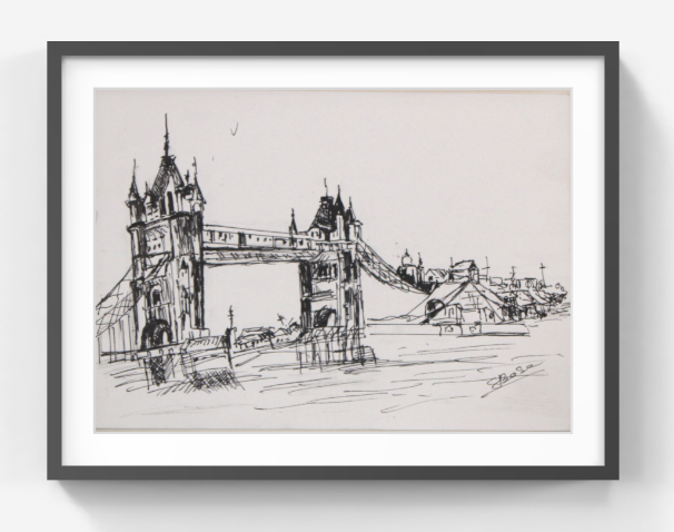 Original Ink & Wash Architectural Drawing – Historic Palace with Domes – Monochrome Cityscape Sketch (SB)