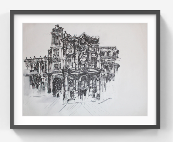 Original Pen and Ink Architectural Drawing – Fine Art Wall Decor – Black and White Artwork (SB)