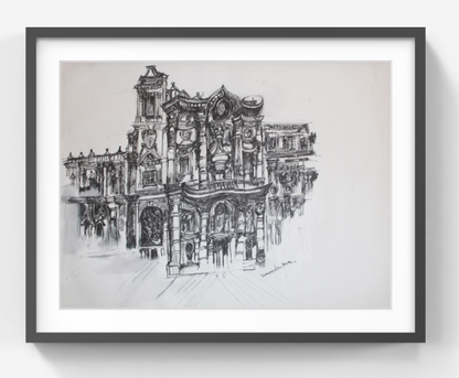 Original Pen and Ink Architectural Drawing – Fine Art Wall Decor – Black and White Artwork (SB)